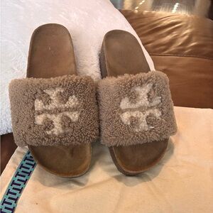 Tory Burch Tan Shearling Slides
